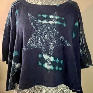 We the Free, navy blouse, crop oversized, NWT, stars, size Large